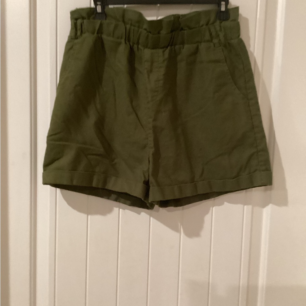 Olive Green Paper Bag Waist Women's Shorts Size L